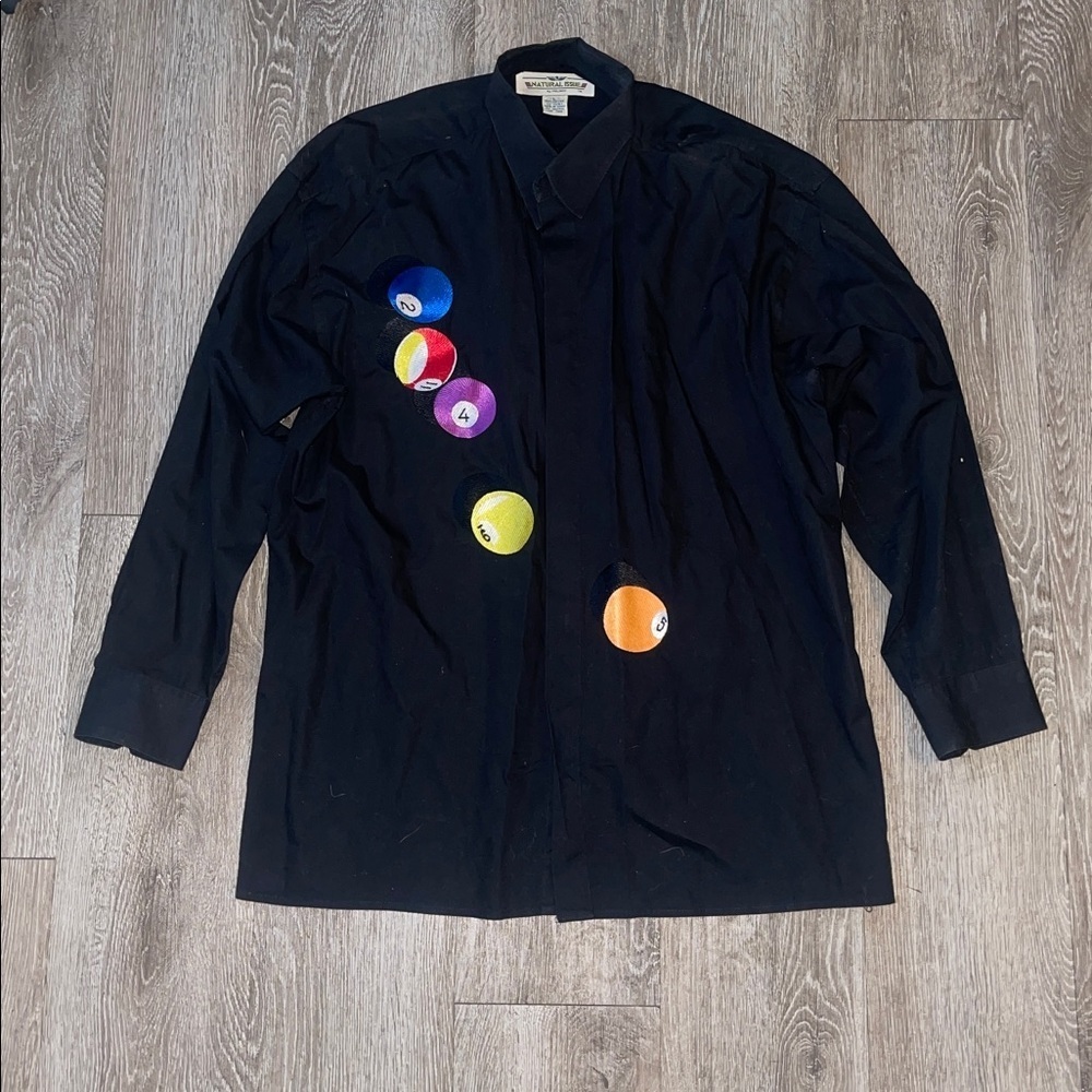Natural issue by feldini long sleeve pool button down shirt size large 9 ball